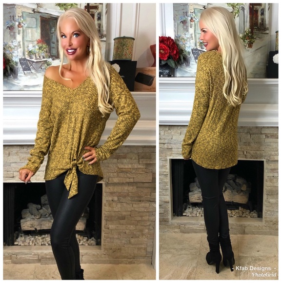 ❤️LAST 1! Mustard Oversized Tie Front Tunic! - Picture 5 of 6